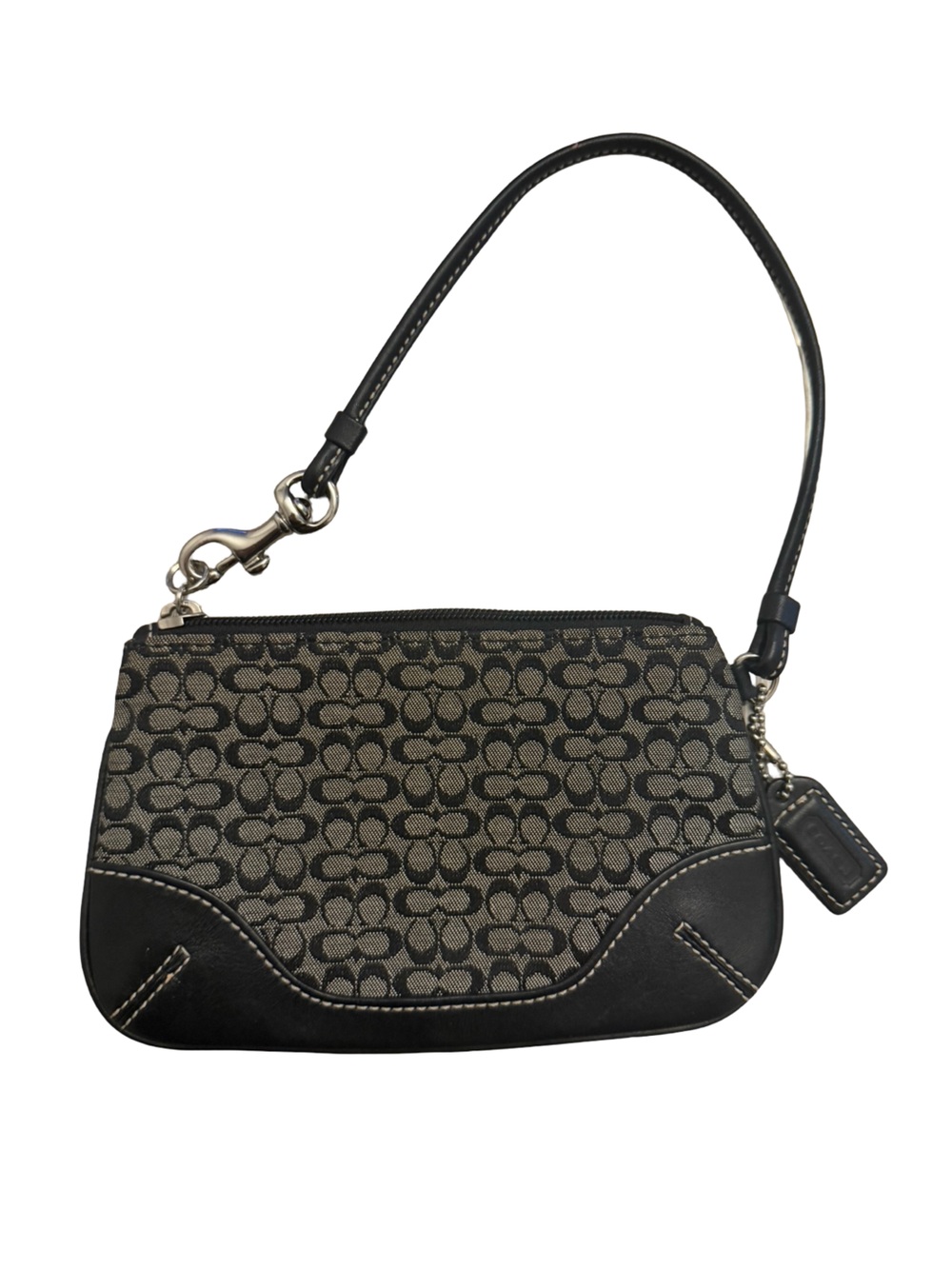 Y2K Vintage Coach Black and Tan Signature Jacquard Wristlet Clutch